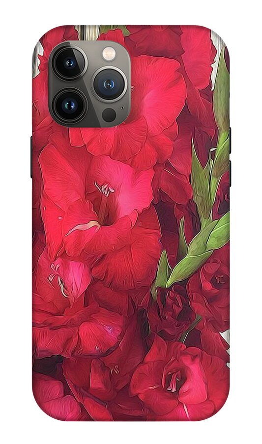 Red Gladiolas On Rustic White - Phone Case