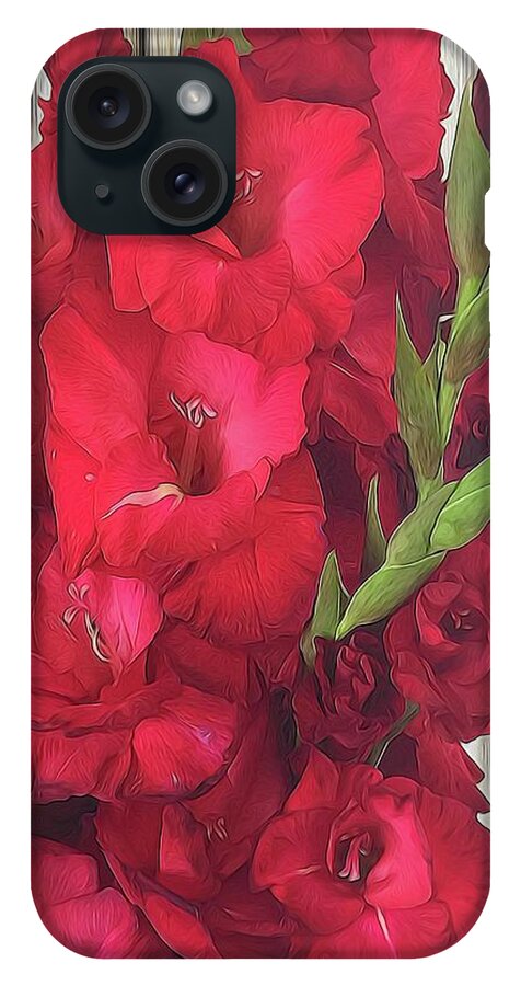 Red Gladiolas On Rustic White - Phone Case