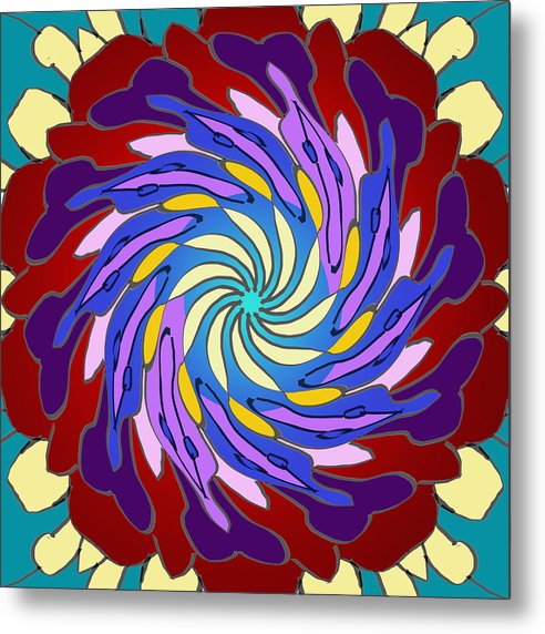 Red Purple Yellow Mandala Swirl - Metal Print