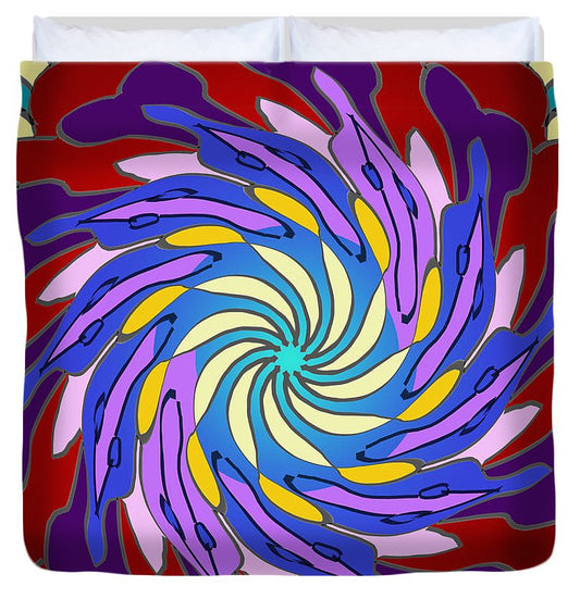 Red Purple Yellow Mandala Swirl - Duvet Cover