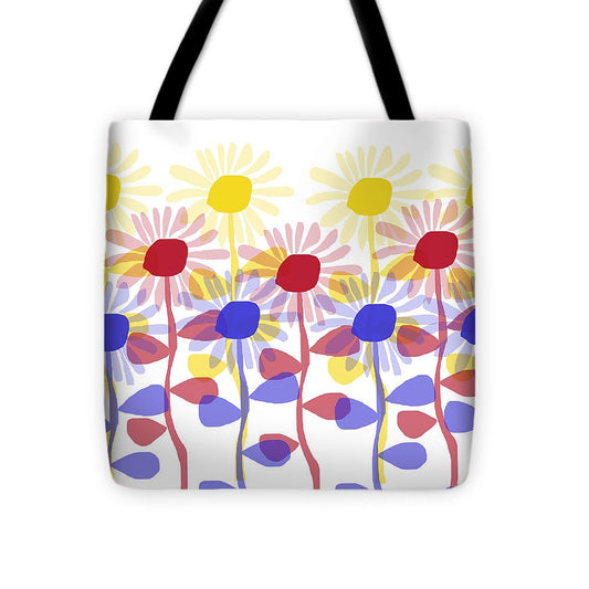 Red Yellow and Blue Sunflowers - Tote Bag