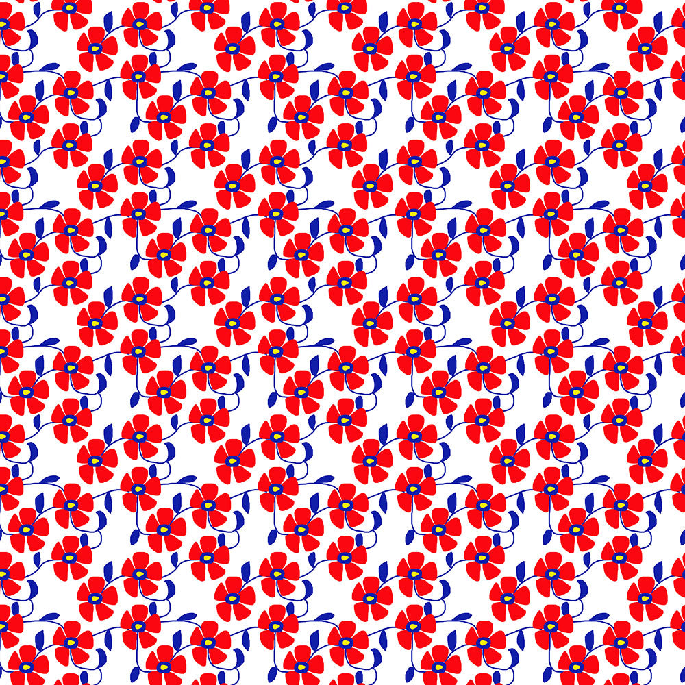 Red Flowers Blue Vines Digital Image Download