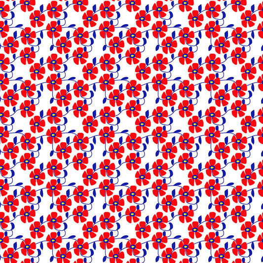 Red Flowers Blue Vines Digital Image Download