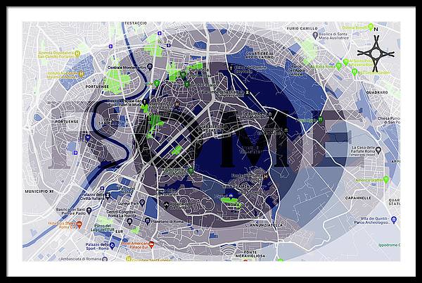 Rome Map Art - Framed Print