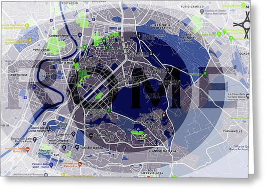 Rome Map Art - Greeting Card