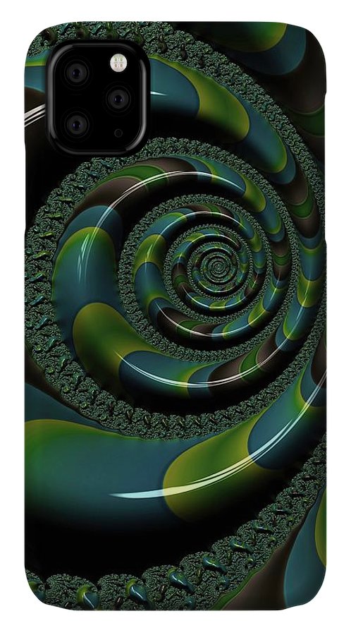 Shiny Blue Green Shell Fractal - Phone Case