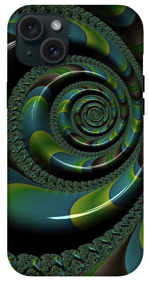 Shiny Blue Green Shell Fractal - Phone Case