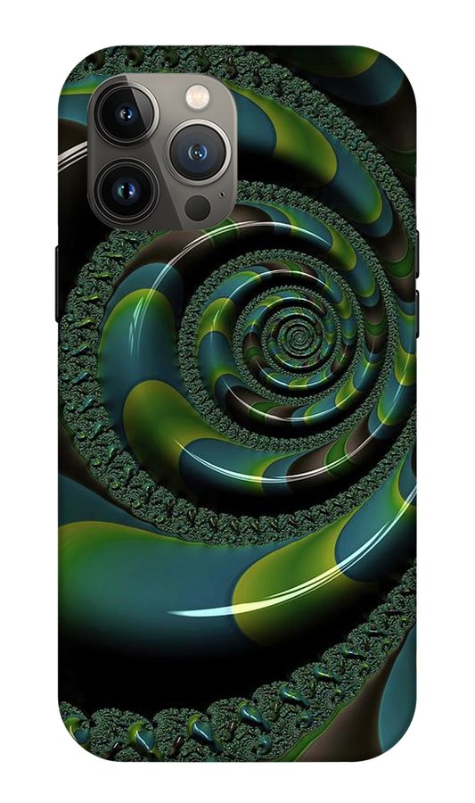 Shiny Blue Green Shell Fractal - Phone Case