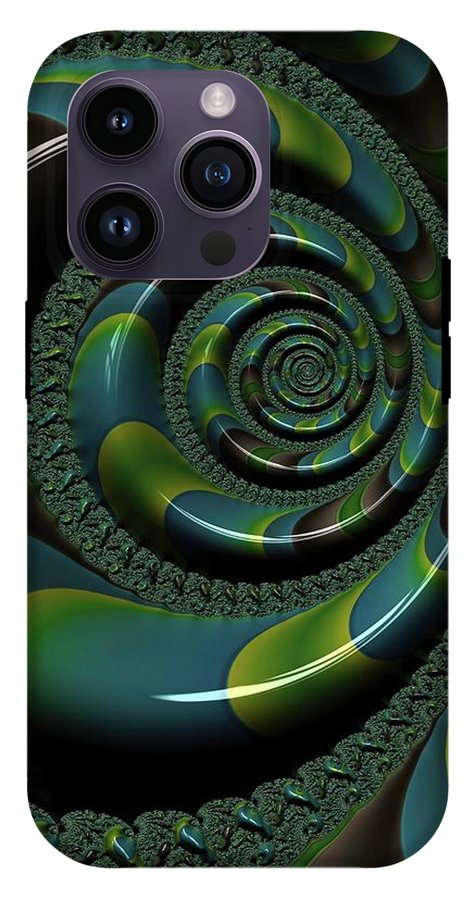 Shiny Blue Green Shell Fractal - Phone Case