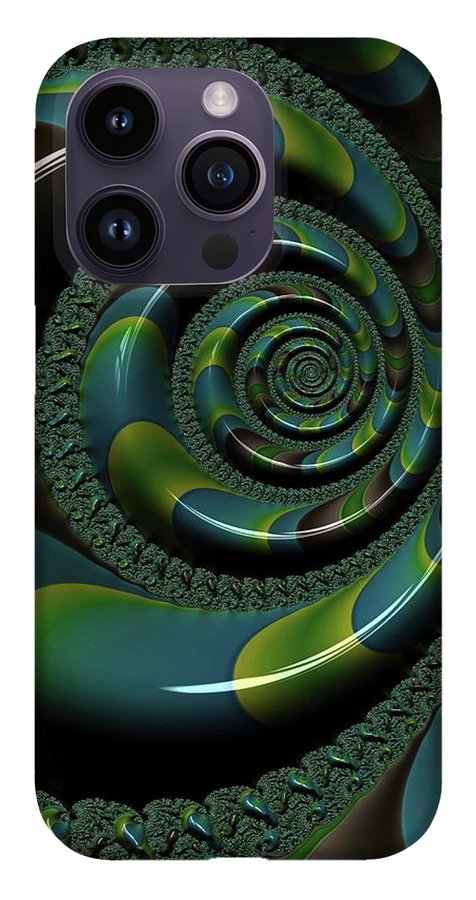 Shiny Blue Green Shell Fractal - Phone Case