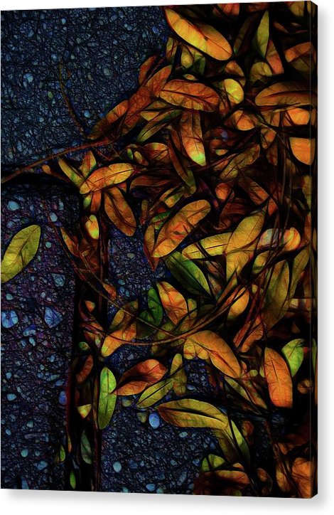 Sidewalk Leaves in Brick - Acrylic Print