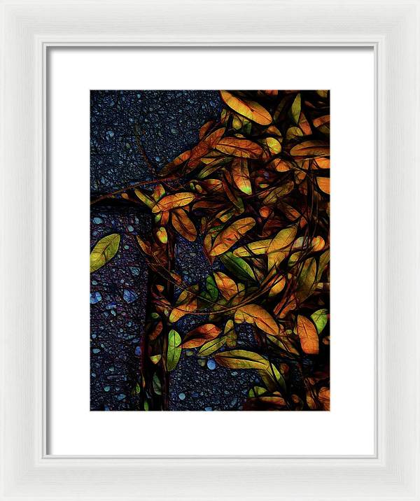 Sidewalk Leaves in Brick - Framed Print