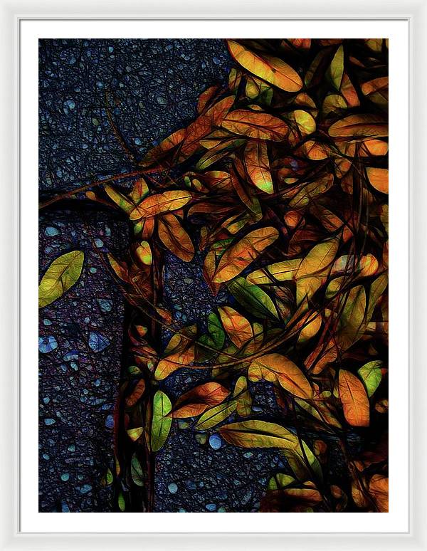Sidewalk Leaves in Brick - Framed Print