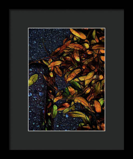 Sidewalk Leaves in Brick - Framed Print