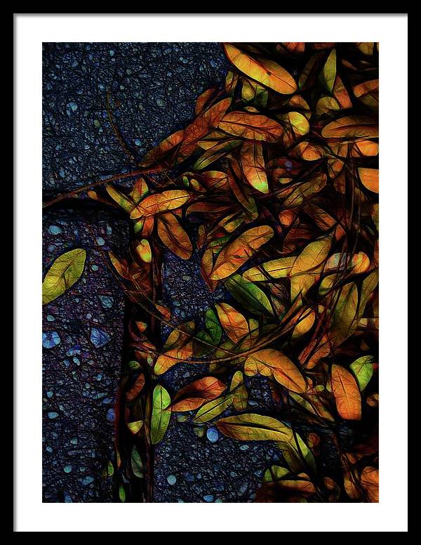 Sidewalk Leaves in Brick - Framed Print