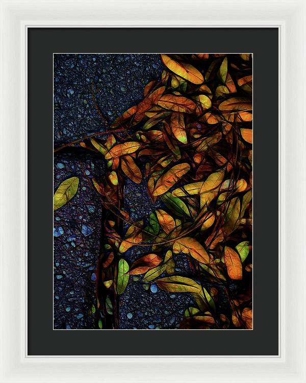 Sidewalk Leaves in Brick - Framed Print