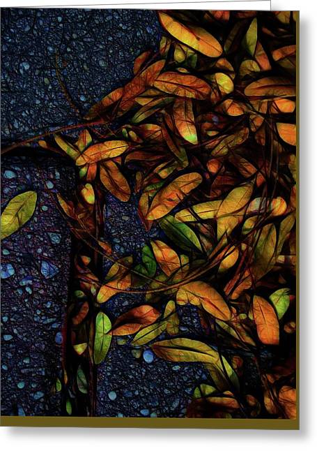 Sidewalk Leaves in Brick - Greeting Card