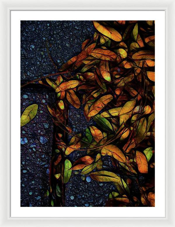 Sidewalk Leaves in Brick - Framed Print