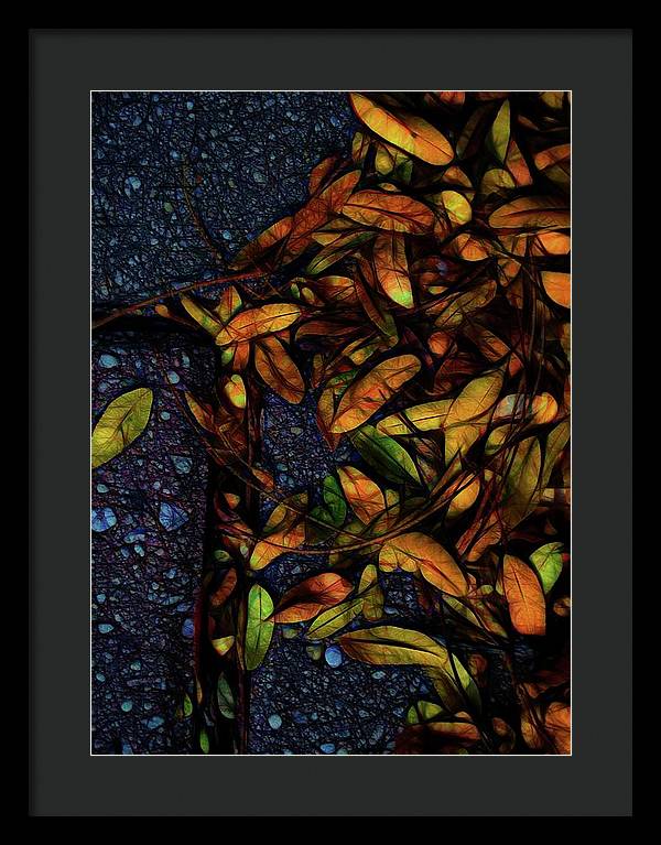 Sidewalk Leaves in Brick - Framed Print
