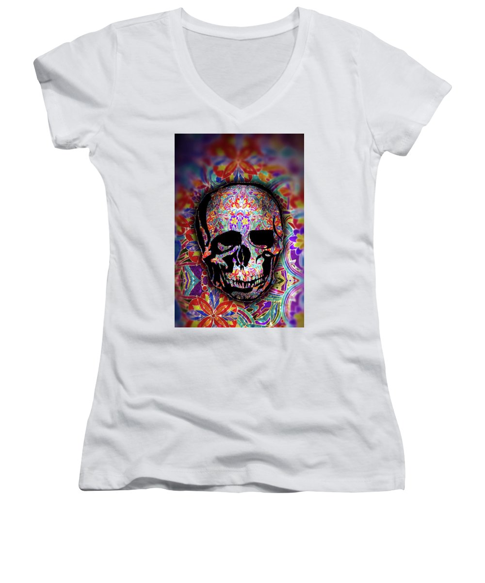Skull With Sparkle Pattern - Women's V-Neck