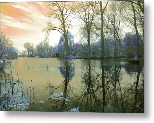 Sunset On Lake in Yellow - Metal Print
