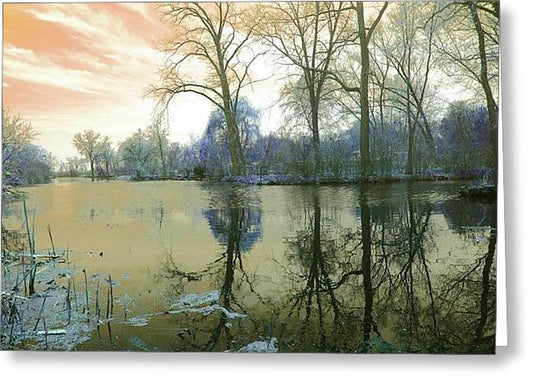 Sunset On Lake in Yellow - Greeting Card