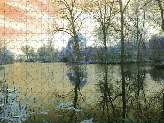 Sunset On Lake in Yellow - Puzzle