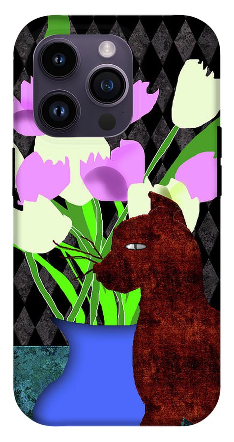 The Cat and The Tulips - Phone Case
