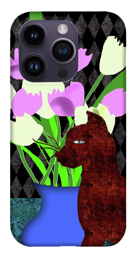 The Cat and The Tulips - Phone Case