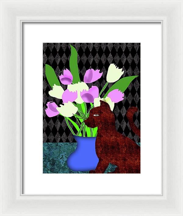 The Cat and The Tulips - Framed Print