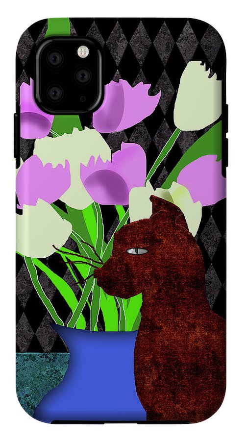 The Cat and The Tulips - Phone Case