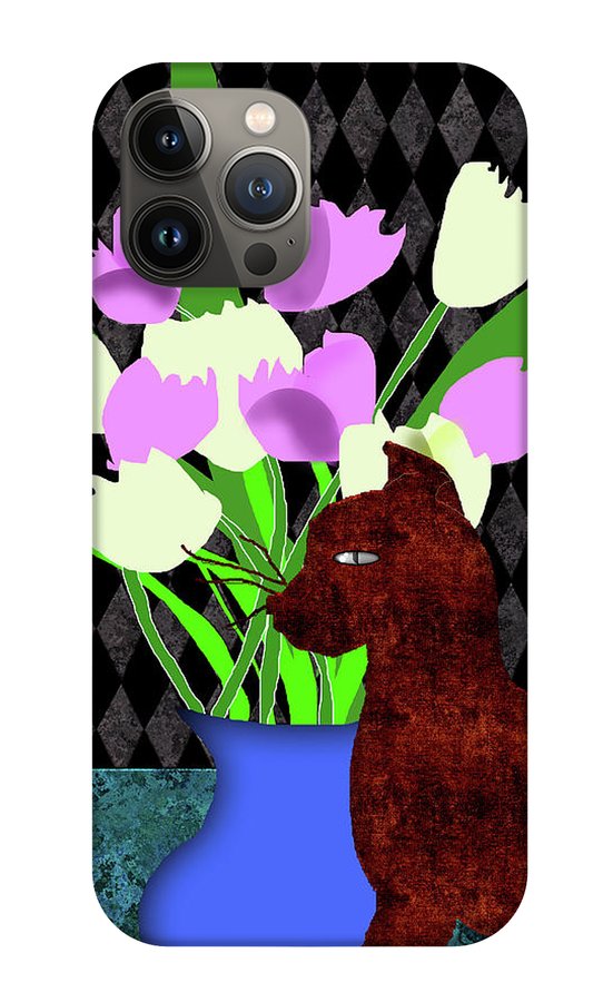 The Cat and The Tulips - Phone Case