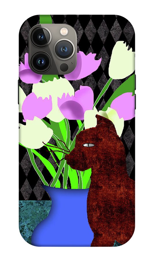 The Cat and The Tulips - Phone Case