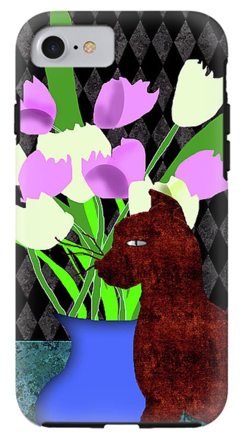 The Cat and The Tulips - Phone Case