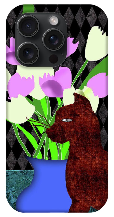 The Cat and The Tulips - Phone Case