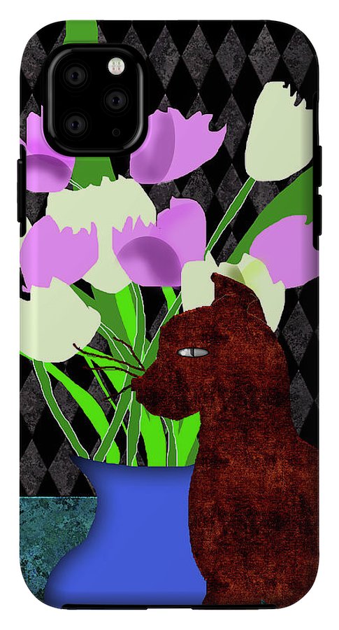 The Cat and The Tulips - Phone Case