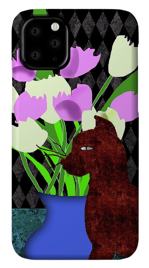 The Cat and The Tulips - Phone Case