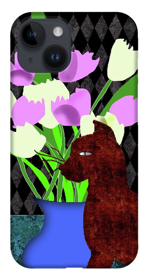 The Cat and The Tulips - Phone Case