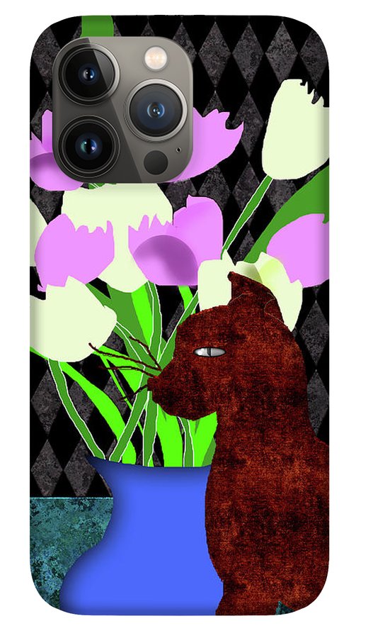 The Cat and The Tulips - Phone Case