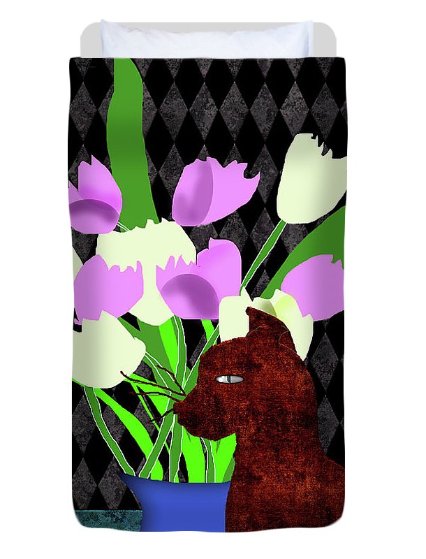 The Cat and The Tulips - Duvet Cover