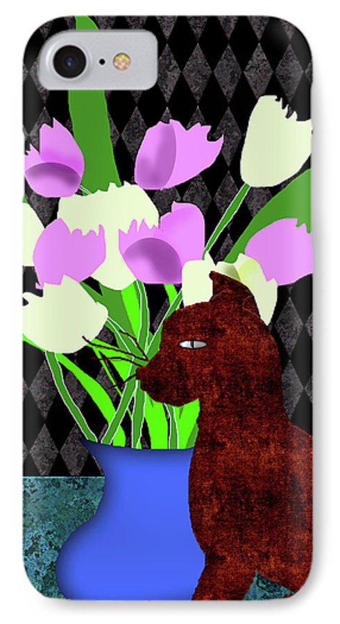 The Cat and The Tulips - Phone Case