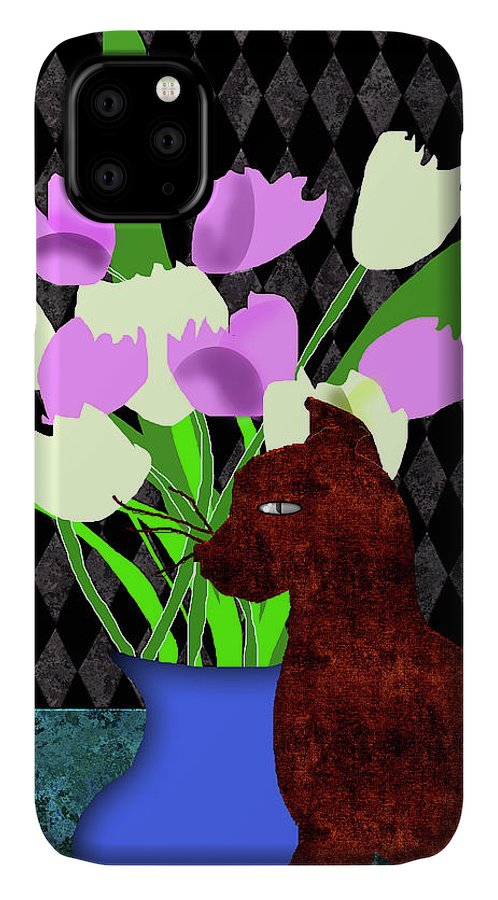 The Cat and The Tulips - Phone Case