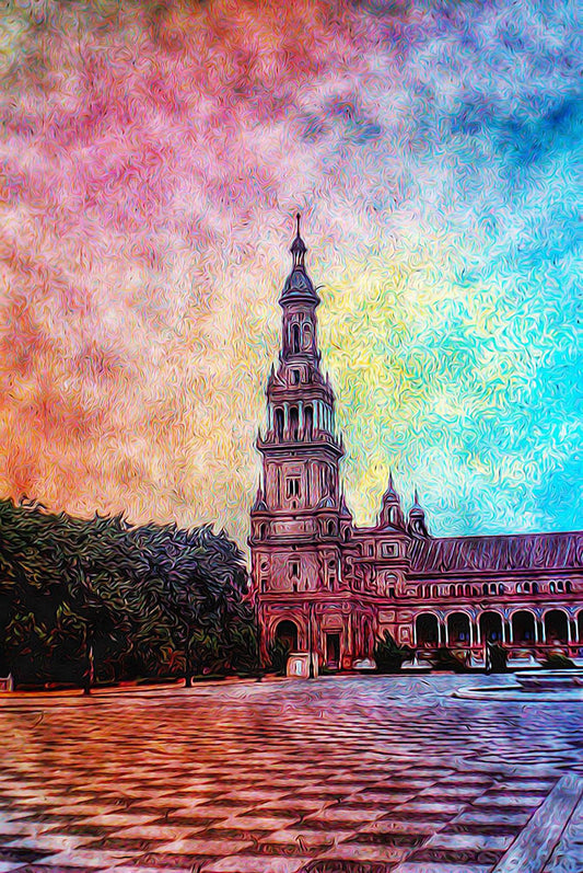 Vintage Travel Tower Under Abstract Sky Digital Image Download