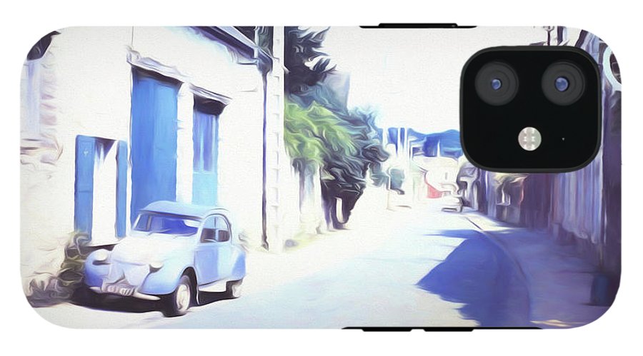 Vintage Travel Blue Car on The Street - Phone Case