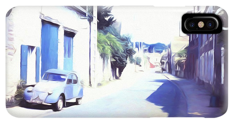 Vintage Travel Blue Car on The Street - Phone Case