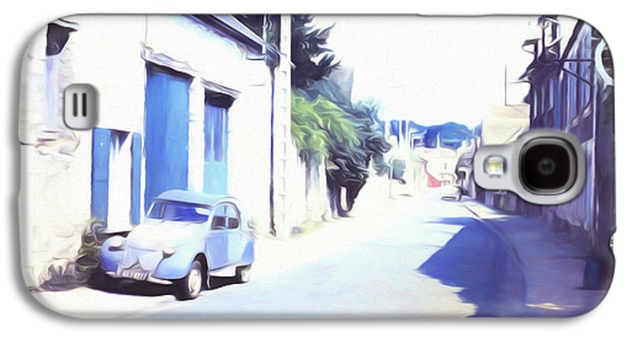 Vintage Travel Blue Car on The Street - Phone Case