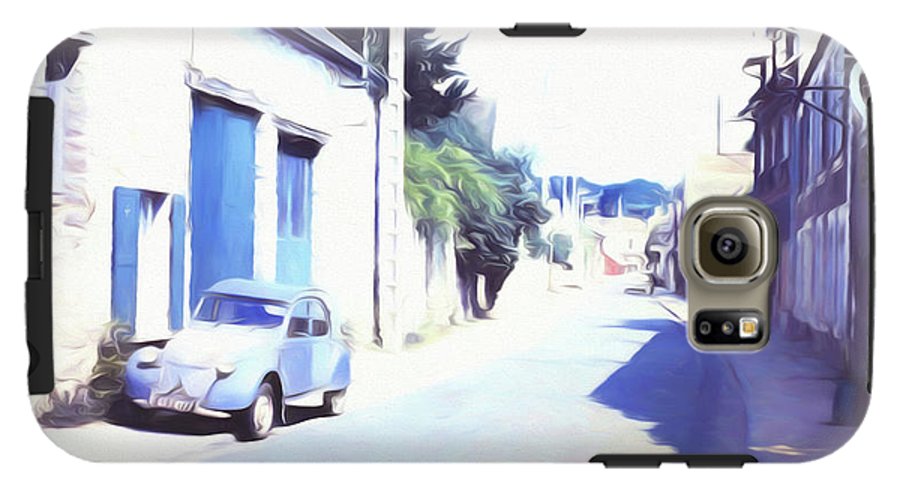 Vintage Travel Blue Car on The Street - Phone Case