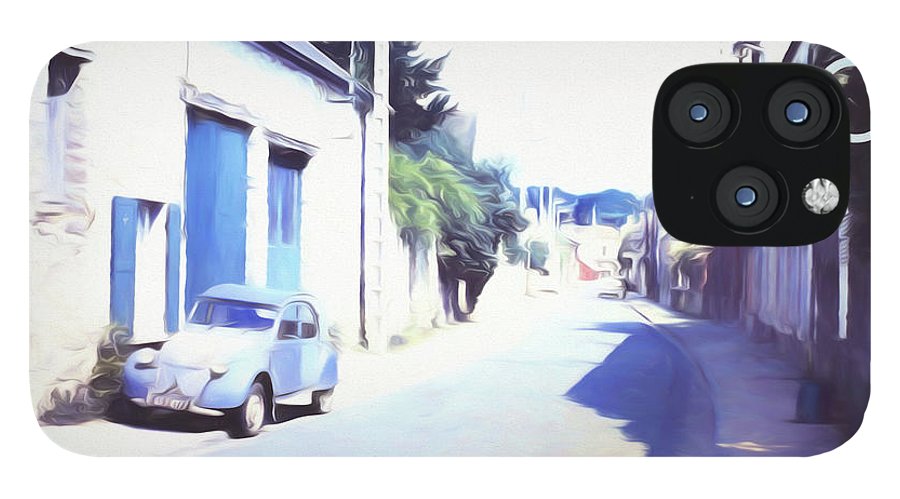 Vintage Travel Blue Car on The Street - Phone Case