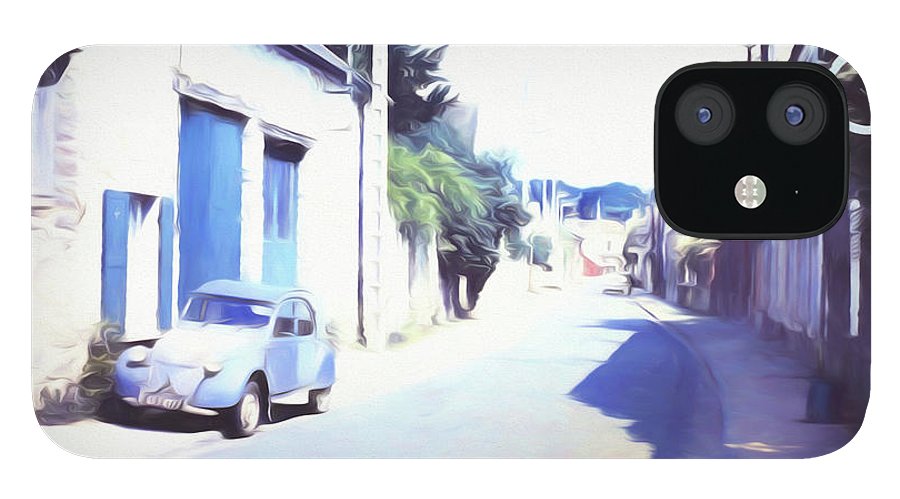 Vintage Travel Blue Car on The Street - Phone Case