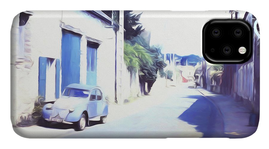 Vintage Travel Blue Car on The Street - Phone Case